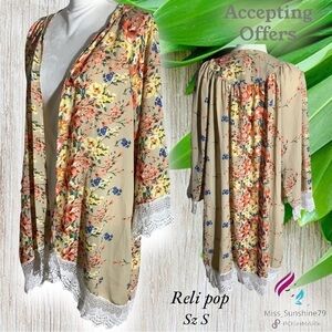 Relipop - Sz S - floral smooth no see thru duster lightweight cardigan